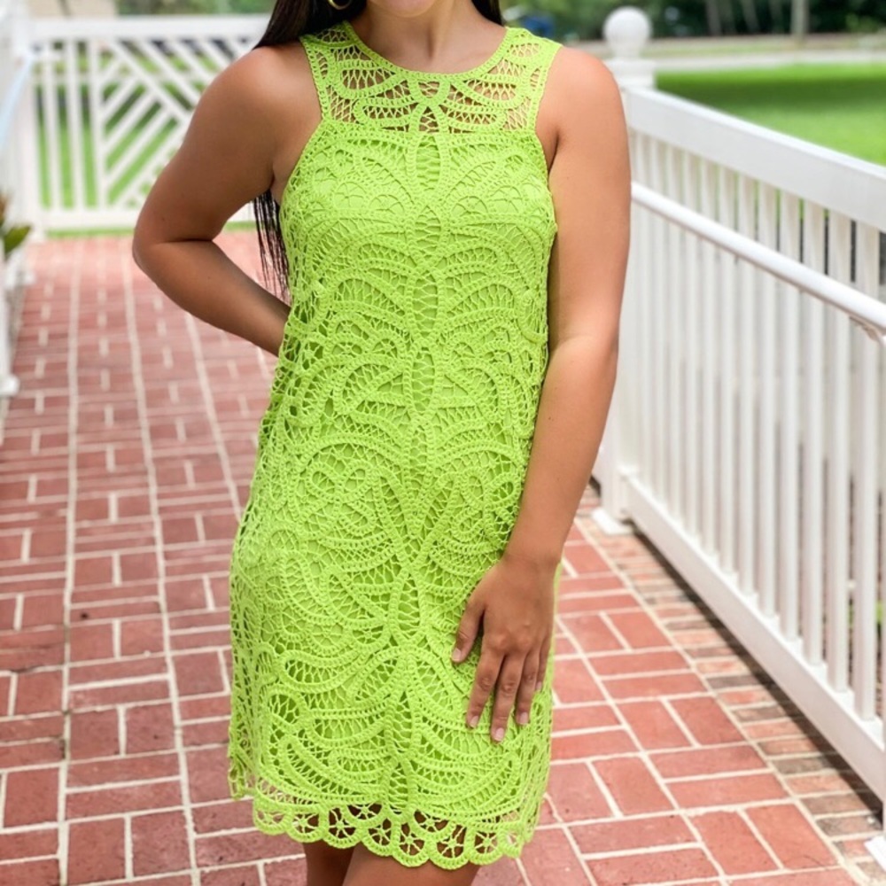 Lilly Pulitzer Crochet Knit Siesta Shift Dress In Matcha Green Cocktail 12